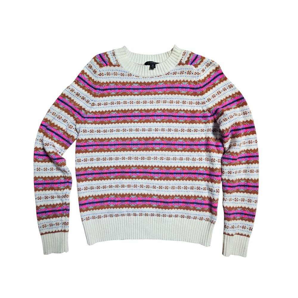 J.Crew Striped‎ Fair Isle Crewneck Sweater Womens XS Wool Polyamide Blend